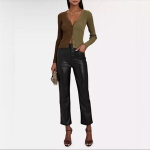 MOTHER The Insider Flood Wax On Wax Off High Rise Faux Leather Ankle Jeans,Sz 30